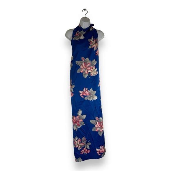 VINTAGE NANI HAWAIIAN WRAP DRESS FLORAL BLUE WHITE TROPICAL PINK PINUP RETRO - Picture 1 of 14